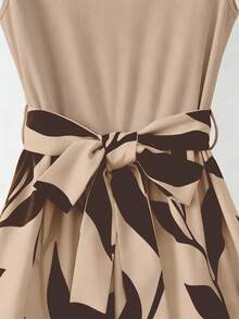 Franclia Women's Summer Casual Leaf Print Sleeveless Jumpsuit - Khaki - View 5