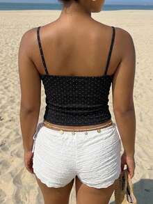 Dazy Plus Débardeur et camisole femme grande taille noir à pois, style blogueuse sexy, décontracté et polyvalent, pour vacances printemps/été - Noir - Voir 2
