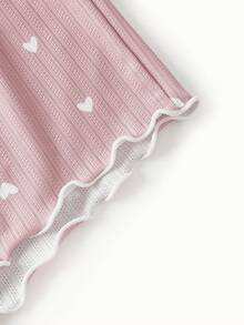 Bonmuse 3pcs/Set Women Solid Heart Print Ruffle Trim Lingerie Bra And Elastic Waist Shorts Pajama Set Two Pieces Set Women 2 Pieces Set, Kawaii - Multicolor - View 11