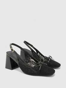CUCCOO BIZCHIC Chaussures à talons hauts mode femme, talons épais avec nœud en maille. Polyvalentes pour toutes les saisons, élégantes pour le bureau, les mariages, les festivals, les vacances et l'usage quotidien. - Noir - Voir 10