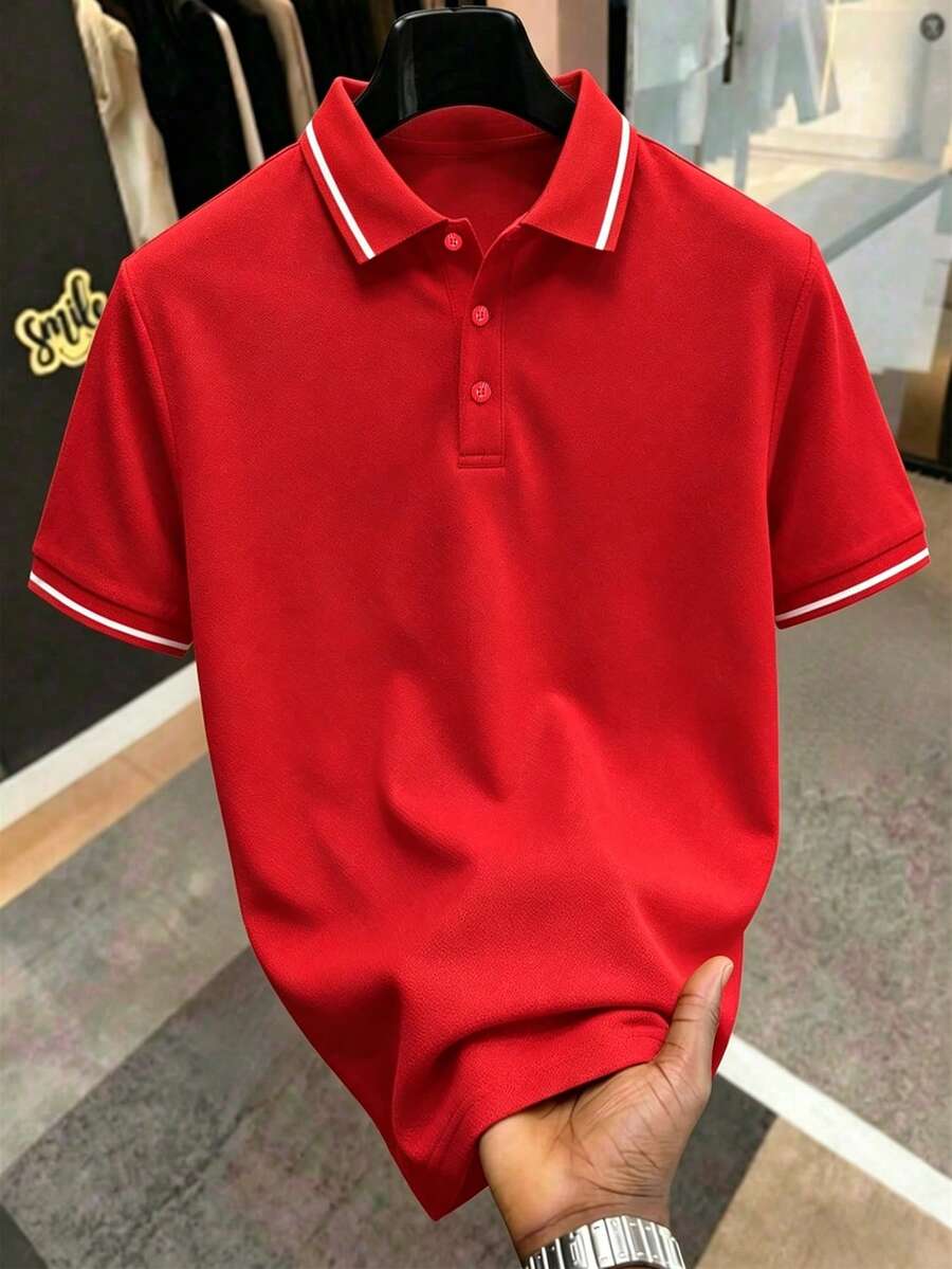 Manfinity Homme Men Contrast Trim Polo Shirt - Red - View 1