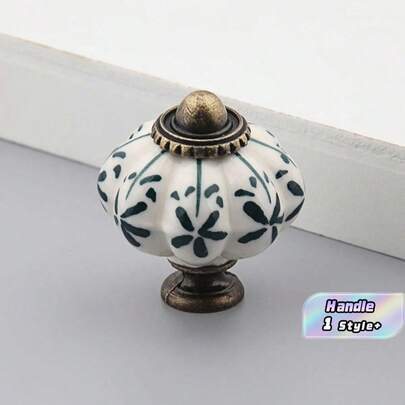 Vintage Ceramic Decoration Cabinet Knobs Blue White Porcelain Pumpkin Design With Leaf Vine Embossed Detail Antique Drawer Pulls Farmhouse Kitchen Cupboard Dresser Handles Rustic Home Decor Hardware