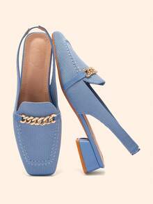 CUCCOO BASICS Sandalias planas con decoración de cadena de moda para mujer CUCCOO - Azul cielo 1 - Ver 7