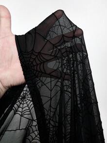 ROMWE Áo khoác cardigan voan mỏng họa tiết mạng nhện phong cách Gothic cho kỳ nghỉ xuân/hè trên bãi biển - màu đen - Xem 7