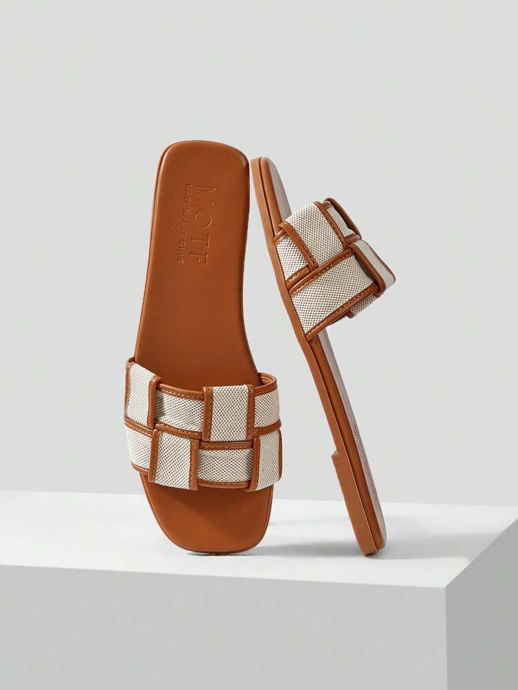 WOVEN DESIGN SQUARE TOE FLAT SANDALS FOR OUTDOOR NEW YEAR HOLIDAY, SPRING SHOES SPRING BREAK EASTER FOR CHRISTMAS