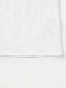 Linhara Plus Size Summer Vacation Floral Embroidery Notched Neck Textured Short Sleeve Shirt - White - View 3