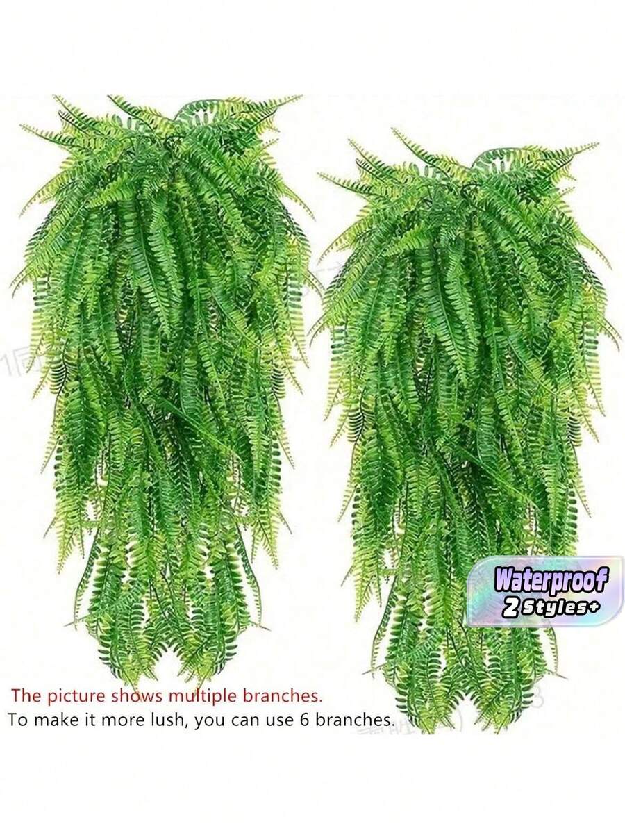 2束逼真的人造抗紫外线花束,人造植物,适用于家居走廊、花园、庭院、餐桌、客厅、婚礼派对装饰,人造装饰花,情人节,春季,人造藤蔓,墙面悬挂人造藤蔓,人造花,婚礼派对装饰人造植物,情人节 - 綠色 - 查看 1