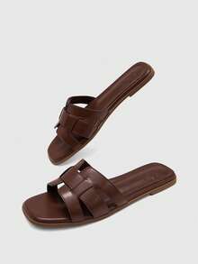 CUCCOO BIZCHIC Giày Sandal Đế Bằng Đơn Giản Đa Năng Thoải Mái Cho Nữ - Cà phê nâu - Xem 5