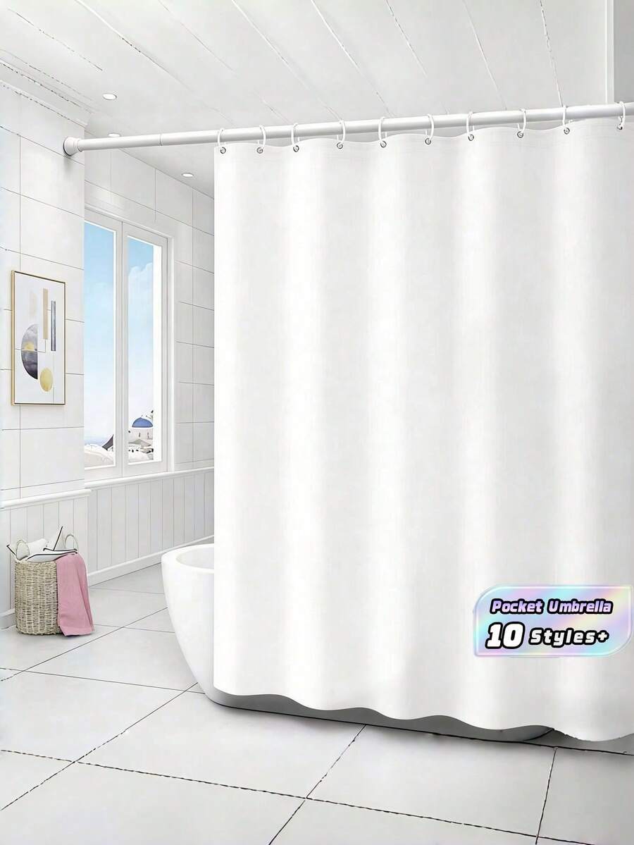 1 PC Waterproof Mold Resistant Polyester Easy Clean Solid Color Available Shower Curtain Bathroom Curtain Hotel Partition Curtain For Bathroom Hotel Home Use Waterproof Shower Curtain Mold Proof Polyester Curtain Bathroom Decor