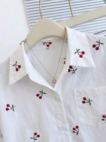 SHEIN Franclia 女士蓝色蝙蝠袖口袋休闲通勤衬衫，春夏款 - 白色 - 查看 4