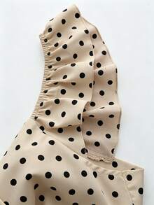 Franclia Women's V-Neck Ruffle Sleeve Pleated Waist Backless Tie Polka Dot Print Maxi Dress, Casual Vacation Style, Spring/Summer - Apricot - View 5