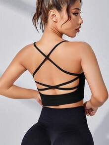 Sweetra Áo lót thể thao Nữ Lộ Lưng Hội Chữ thập màu trơn - màu đen - Xem 2