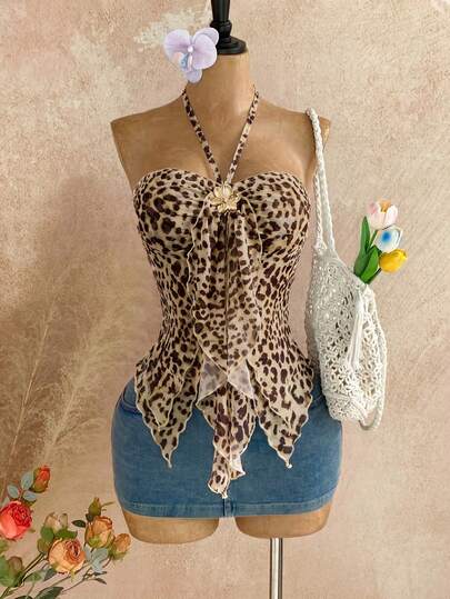 Mistrie Women's Asymmetrical Hem Camisole With Seashell Decor, Suitable For Beach Vacation, Summer Summer Spring Valentine's Day Casual Vacation Beach Wedding Birthday Going Out Elegant Casual Vacation Beach Tops For Women Sexy Summer Top Sexy Tankini Swimsuit Swimsuits For Woman Top Vintage Swimsuit Summer Spring Valentine's Day Casual Vacation Beach Wedding Birthday Going Out Elegant Casual Vacation