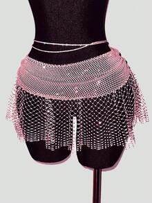 EgrlEra Women's Sexy Super Short Skirt, Rhinestone Embellished Fishnet Fabric, Suitable For Party Occasions - Baby Pink - View 7