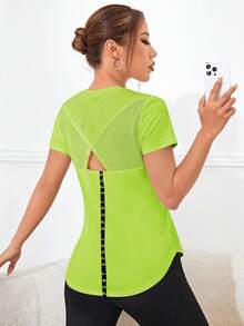 Easithlete T-shirt de sport à manches courtes de couleur unie, pour l'été. Chemises de gym pour femmes - Vert - Voir 1