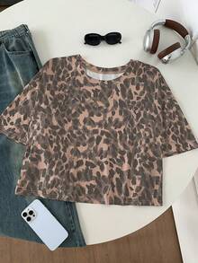 Comfortcana Große Größen Casual & Homewear Leoparden Muster Loose T-Shirt, Große Größen Weiter Ausschnitt T-Shirt, Sommer - Verschiedenfarbig - Übersicht 7