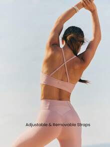 GLOWMODE Bra Olahraga Bertekstur Berkilau dengan Lapisan Mengkilap, Tali Bahu yang Dapat Diatur, dan Cup yang Dapat Dilepas, Tali Bahu yang Dapat Dilepas, Cocok untuk Yoga, Pilates, Studio, dan Pemakaian Sehari-hari dengan Dampak Rendah. - Dusty Pink - View 3