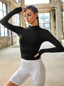Jacket thể thao Dây kéo màu trơn - màu đen - Xem 8