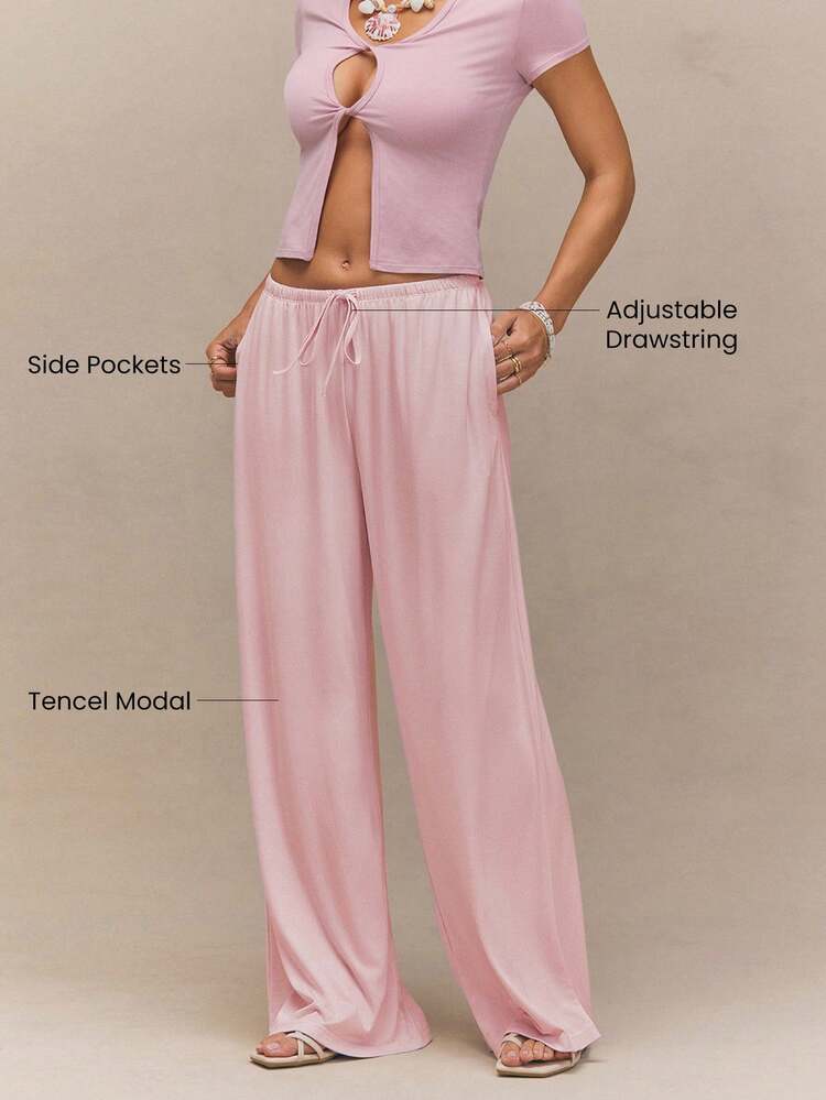 SoftCalm Modal Easy Flow Soft Breathable Stretchy Low Rise Drawstring Waist Wide Leg Lounge Pants With Side Pockets Summer Daily Casual Summer Wear
