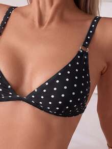 SHEIN Swim Mod Bộ bikini chấm bi trắng trên nền đen thời trang, gợi cảm và tôn dáng cho mùa Xuân/Hè 2026, hoàn hảo cho kỳ nghỉ biển. - Đen và trắng - Xem 3