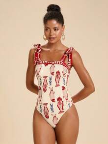 SHEIN TRVLCHIC Women's Vacation Beach Fish Print One-Piece Swimsuit - Multicolor - View 6