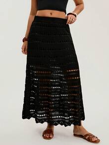 Travachic Đầm maxi cotton đục lỗ dáng thường ngày dành cho nữ, mùa hè. - màu đen - Xem 5