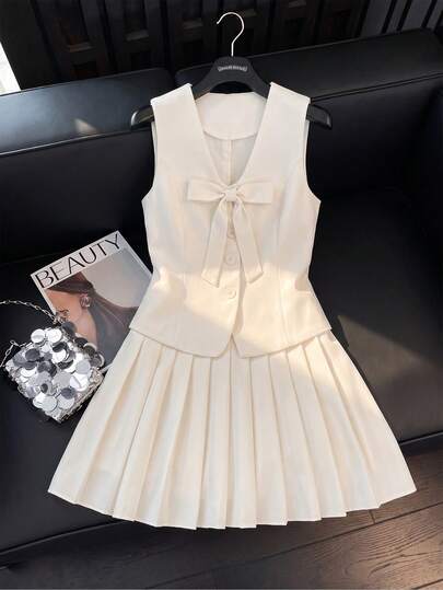 GlowEve CURVE Áo cardigan không tay thắt nơ phía trước thời trang thanh lịch dành cho nữ cỡ lớn mùa hè, phối cùng chân váy xếp ly.