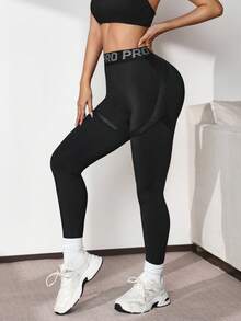 Slayform Quần legging thể thao nữ dáng casual có cạp in chữ - màu đen - Xem 5