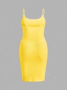 Sweetra White Solid Color Casual Sleeveless Bodycon Dress - Yellow - View 2