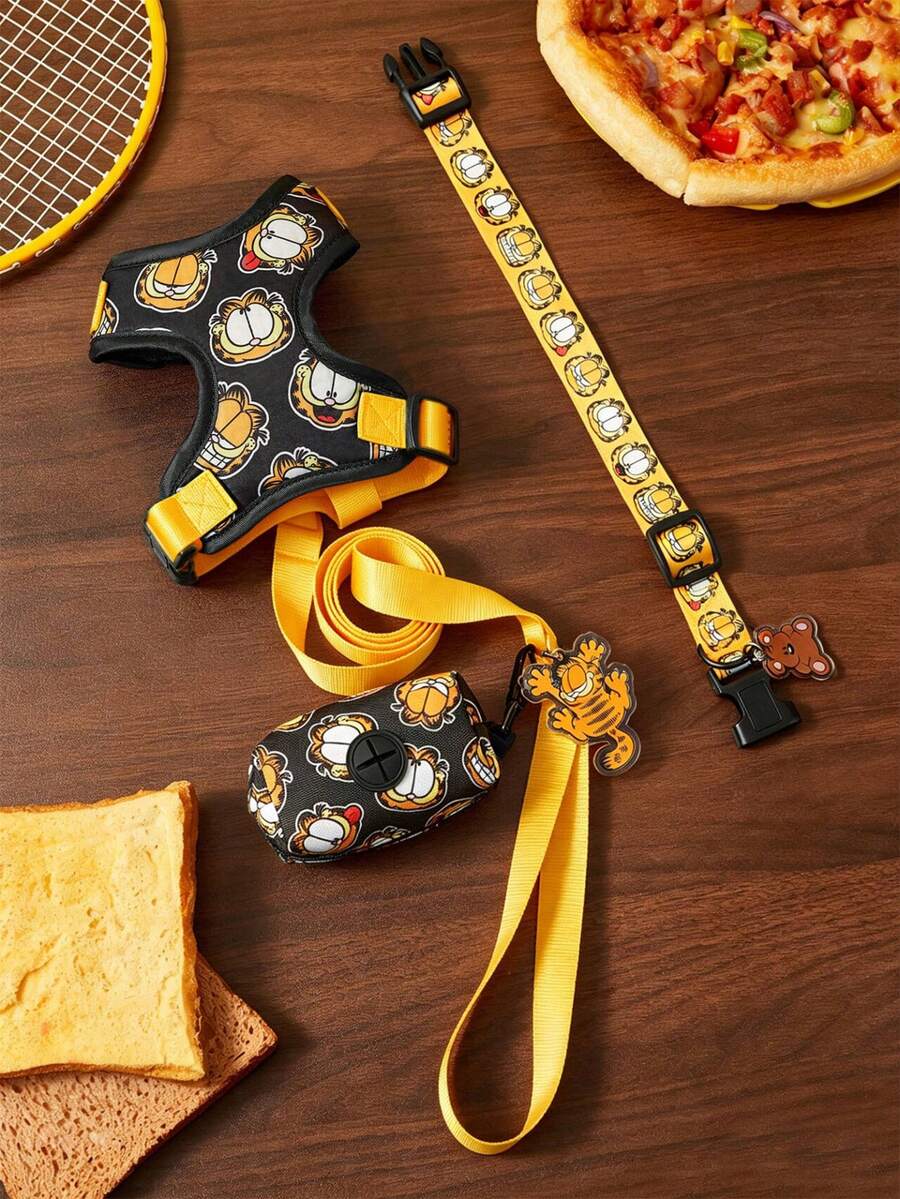 GARFIELD | SHEIN 1 Set Tali dan Kalung Perjalanan Hewan Peliharaan Bermotif Kartun, Kalung, Tas Penyimpanan Portabel, Berbagai Ukuran untuk Dipilih, Panjang Tali Dapat Diatur, Cocok untuk Kucing dan Anjing, Gar Field - Coklat - View 1