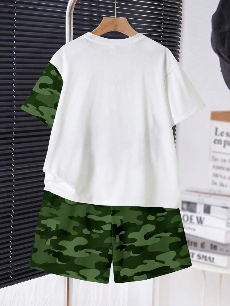 Tween Boy Casual Comfortable Minimalist Round Neck Short Sleeve T-Shirt And Shorts Set - Multicolor - View 4