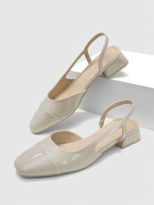 CUCCOO BIZCHIC Women's Shoes Spring And Summer Square Toe Short Thick Heel Apricot Splicing High Heel Shoes - Milk tea apricot - View 10