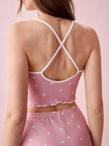 Bonmuse Women's Heart Printed Pajamas Set With Bow Decorationfor Summer - Pink - View 4