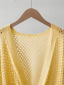 GlowEve Áo khoác cardigan nữ dáng rộng, thời trang, đa năng, gợi cảm, cổ chữ V khoét rỗng, thắt nơ phía trước. - Vàng nhạt - Xem 6