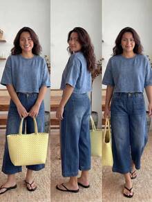 Áo thun tay ngắn họa tiết bông tuyết bằng cotton giặt cỡ lớn, màu xanh navy, mùa xuân - Màu xanh hải quân - Xem 5