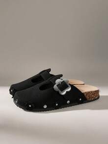 CUCCOO Women Casual Versatile Plush Round Toe Fluffy Flat Slippers For Christmas - Black - View 2