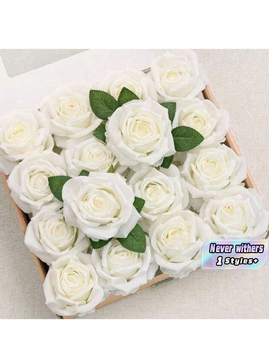 Bộ 25 bông hồng giả có cuống, hồng xốp màu trắng ngà, trông như thật, thích hợp để tự làm bó hoa cưới, bó hoa cô dâu, trang trí bàn tiệc, trang trí hoa cho tiệc tùng và bàn ăn, quà tặng ngày Valentine, quà sinh nhật, quà tốt nghiệp. - trắng - Xem 1