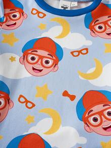 Blippi X SHEIN Young Boy Comfortable Cartoon Print Short Sleeve T-Shirt And Pants Pajama Set, Summer - Multicolor - View 4