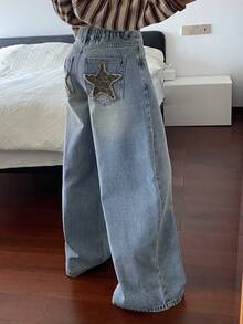 Dazy Kids Quần jean denim dáng casual thường ngày, có túi và khuy cài, dành cho bé gái tuổi teen. - Màu xanh lam - Xem 2