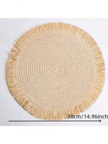 SHEIN 1 cái/4 cái/6 cái/8 cái Tấm lót bàn ăn hình tròn dệt bằng mây đan tua rua hai màu màu kaki/be, Tấm lót bàn bếp chống trượt chịu nhiệt, Tấm cách nhiệt, Trang trí bàn tiệc tối - Màu be - Xem 9