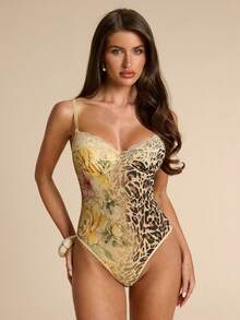 SHEIN BAE Áo hai dây nữ họa tiết hoa và da báo - Màu vàng - Xem 6