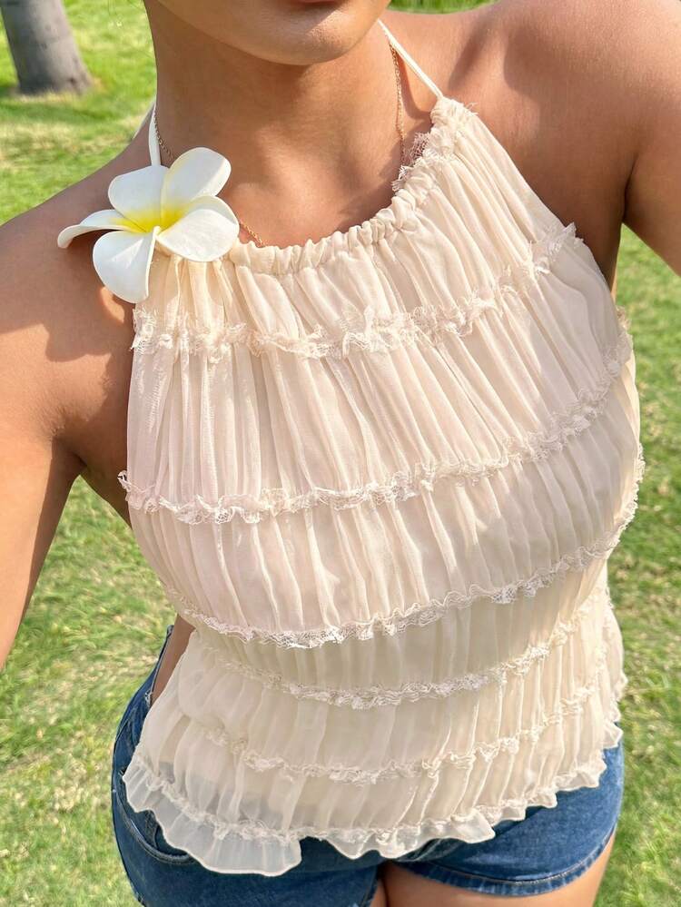 Dazy Plus Textured Chiffon Spaghetti Strap Tie-Up Backless Elegant Sexy Casual Camisole Tank Top, Plus Size, Spring/Summer Resort Style Vacation Outfits Women