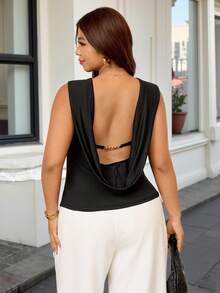 Vionelle Plus Size Casual Elegant Backless Tank Top Date Night Black And Gold Summer - Black - View 1