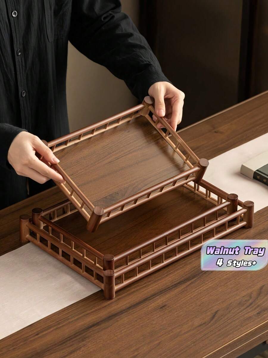 1 Khay gỗ óc chó có tay cầm, dùng để đựng thức ăn, đồ ăn nhẹ, đồ uống, sushi, bít tết, pizza, món tráng miệng, bánh ngọt, bánh mì, khay ăn sáng, khay cà phê, khay trà, đĩa đựng đồ nguội. - Màu Tím - Xem 1