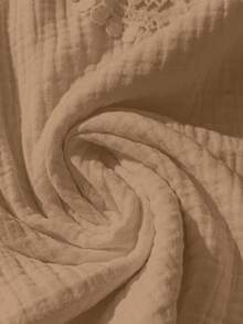 SHEIN LUNE CURVE Áo kiểu nữ cỡ lớn, màu trơn, phối ren, tay ngắn, cổ chữ V. - màu nâu - Xem 3