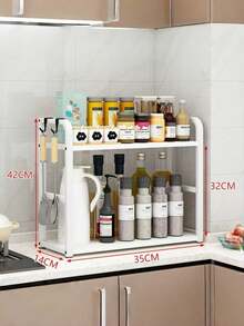 1PC Multi Function Iron And Wood Kitchen Storage Rack Space Saving Countertop Organizer Holder For Utensils Spices Plates Cups Pots Pans Lids Cutting Boards Drying Rack Drainer Shelf For Cabinet Pantry Home Organization Kitchen Accessories - 2-layer Storage Rack - View 9