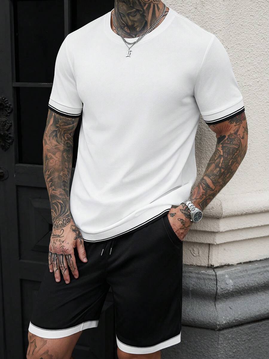 Manfinity CasualCool Bộ áo thun nam đen trắng phong cách thường ngày đường phố - Đen và trắng - Xem 1