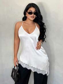 SHEIN SXY Elegant Summer Lace Patchwork Camisole - White - View 2