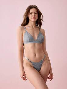Bonmuse 女款基本色細肩帶內衣與比基尼泳褲套裝，日常休閒穿著，無墊，適合夏季 - 灰色 - 查看 1