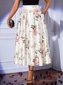 SHEIN Lady 女士优雅印花褶裥A字裙，适合春、夏、秋季穿着。 - 彩色 - 查看 5
